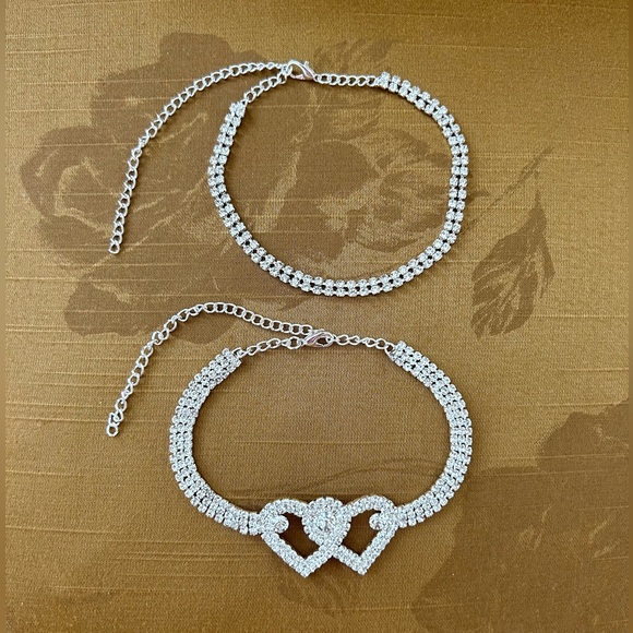 Anklet Set with Silver Rhinestones and Hearts-2 pcs. Set - Picture 2 of 7